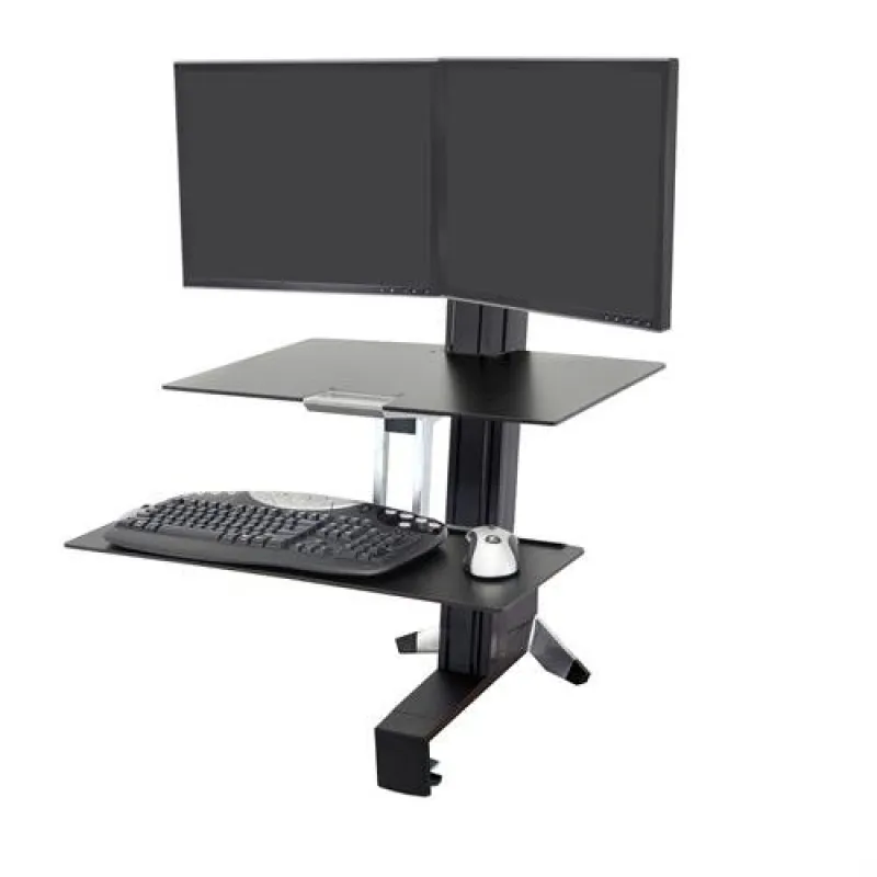 Ergotron WorkFit-S, Dual Sit-Stand, Worksurface & Large Kybd Tray 一體式雙重桌面雙顯示器站立升降工作站 - 黑色