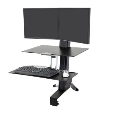 Ergotron WorkFit-S, Dual Sit-Stand, Worksurface & Large Kybd Tray 一體式雙重桌面雙顯示器站立升降工作站 - 黑色